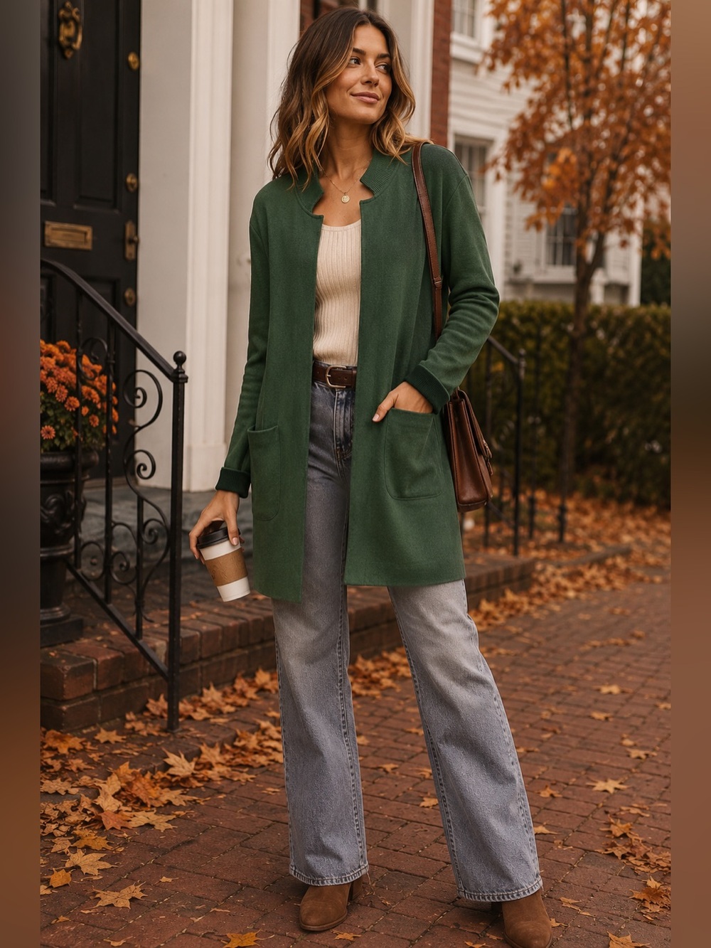 JJill Green Open-Front Longline Pocket Cardigan Sweater Jacket Size M